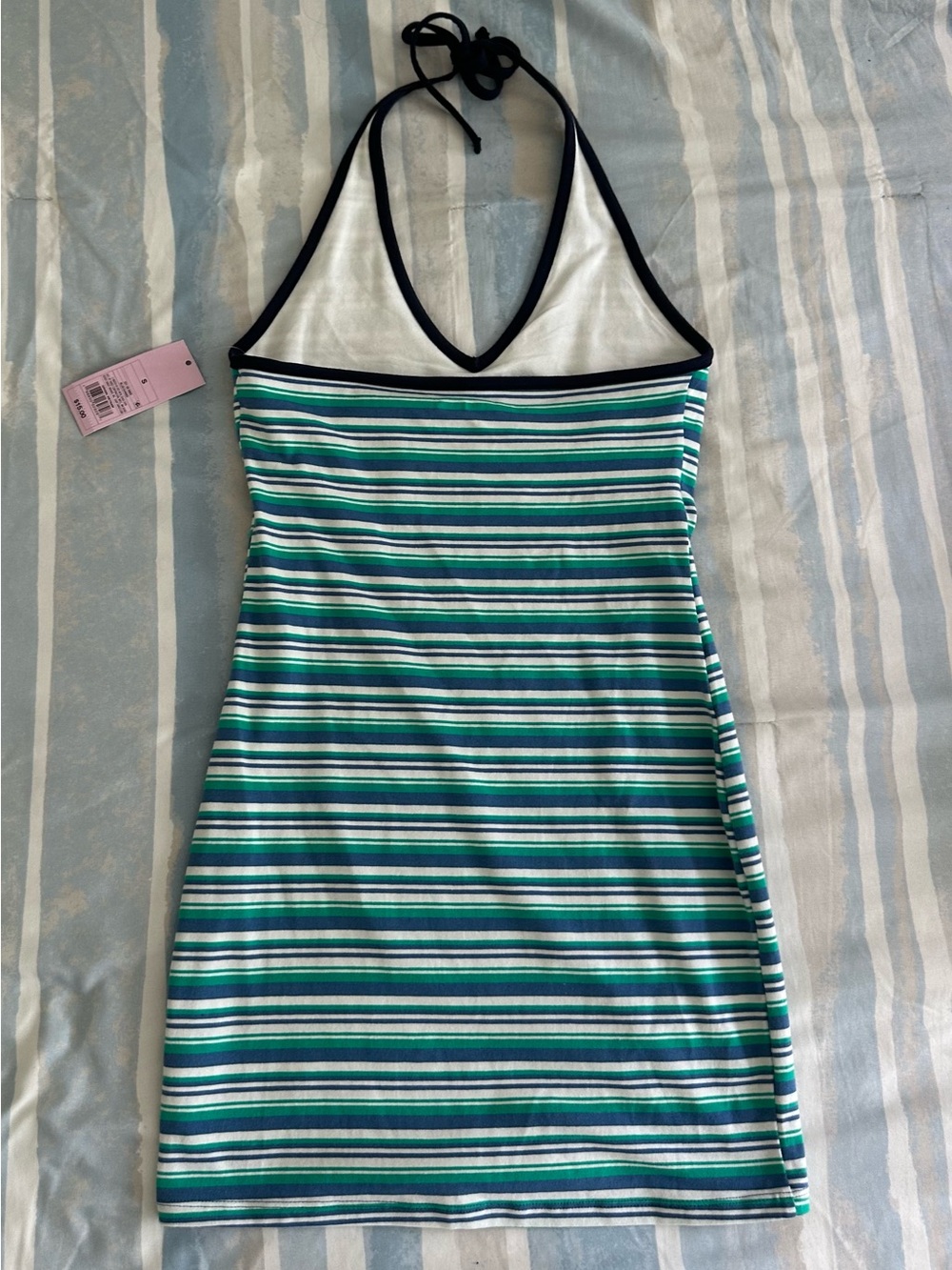 Target Striped Halter Mini Dress in Teal, Navy & White